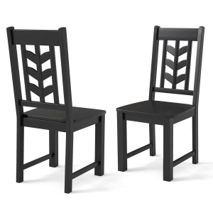 Costway Dining Chair Set of 2 with Rubber Wood Frame & Leaf-shape High Back for Kitchen Black