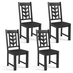 Costway Dining Chair Set of 4 with Rubber Wood Frame & Leaf-shape High Back for Kitchen Black