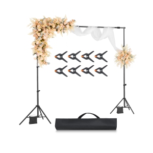 VEVOR 7 x 10 ft Backdrop Stand, Adjustable Photo Backdrop Stand Kit, Portable Background Backdrop Stand with 3 Crossbars, Heavy Duty Projector Screen Stand, for Wedding, Party