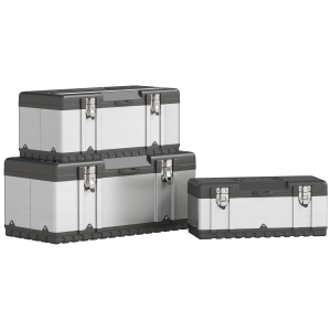 HOMCOM 3 Pieces Tool Box Set, 23"/ 19"/ 16" Powder Coated Stainless Steel Toolbox with Removable Tray, Handles, Latches, Heavy Duty Tool Case Storage for Workshop, Garage
