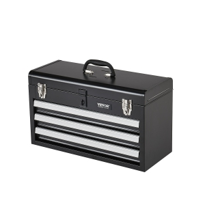 VEVOR 20.5-inch Metal Tool Box, with 3 Drawers, Small Tool Chest with EVA Liners, Ball Bearing Slide Drawers Locking & Powder Coated Finish, Multi-Function Tool Organizer
