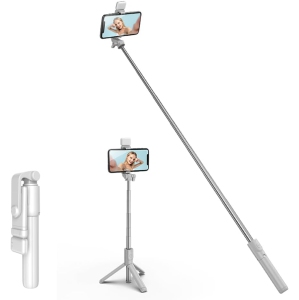 YOULIGHTS Selfie Stick, 4 in 1 Selfie Stick Tripod with Light, Extendable Tripod Stand Holder with Detachable Wireless Remote with 4.7-6.5" iPhone, Android Phones, White