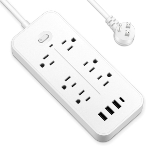 Power Strip Surge Protector with 6 Outlets, 3 USB Ports and 1 USB-C Port (5V/3A), 1700 Joules, Angled Flat Plugs, Spaced Outlets for Home Office - White