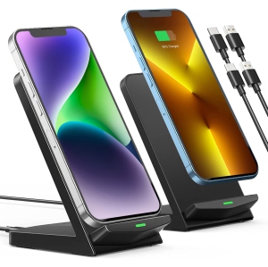 Wireless Charger 2 Packs - Dual-Coil 15W Fast Wireless Charging Stand Compatible with iPhone 16/15/14/13 Pro Max, Galaxy S24/S21, Pixel - No Adapter