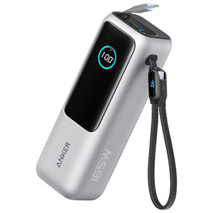 Anker 25000 mAh 165W Multiport Power Bank with Built-in Retractable Cable - Silver