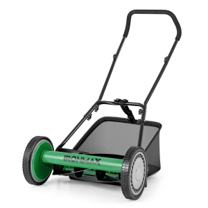 Ironmax 16" Push Lawn Mower with 5-Blade 6.9 Gallon Removable Grass Catcher for Garden Green/Red