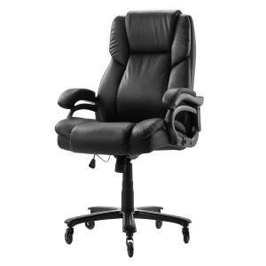 VEVOR 500lb Capacity Executive Office Chair with Knob-Control Lumbar Support, Office Chair, Heavy Duty Ergonomic Chair, Height Adjustable PU Leather Reclining Home Office, Black