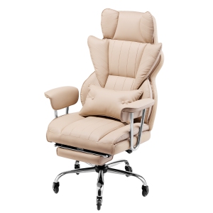 VEVOR 400lb Capacity Executive Office Chair with Footrest, Office Chair with Lumbar Pillow & Removable Armrests, Heavy Duty Ergonomic Chair, PU Leather Reclining Home Office, Brown