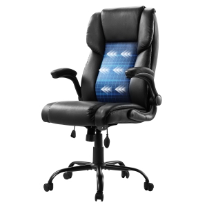 VEVOR 300lb Capacité Président du Bureau Exécutif avec Support Lumbar, Président du bureau avec Accoudoirs Flip-up & Oreiller lombaire, chaise ergonomique réglable en hauteur, PU Maison en cuir inclinable