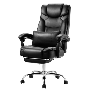 VEVOR 300lb Capacity Executive Office Chair with Footrest, Office Chair with Lumbar Pillow, Height Adjustable Ergonomic Chair, PU Leather Reclining Home Office Desk Chairs, Black