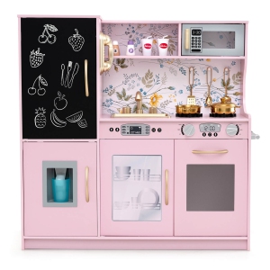 Costway Kid's Pretend Play Kitchen Toddler Kitchen Playset with Blackboard