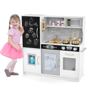 Costway Kid's Pretend Play Kitchen Toddler Kitchen Playset with Blackboard
