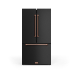 Gordon Ramsay by THOR Kitchen 36 Inch 20.3 cu ft French Door Counter Depth Refrigerator with Ice Maker in Black/Rose Gold