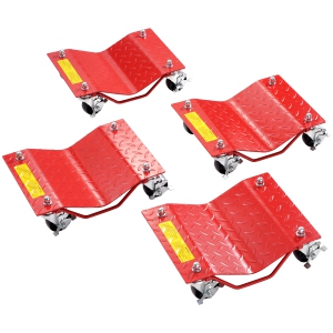 VEVOR 8000 lbs Capacity Wheel Dolly, Heavy-Duty Steel Car Mover, Wheel Dolly Car Tire Stake Set with Brakes, Vehicle Moving Cart Moving Cars, Trucks, Trailers, Set of 4, Red