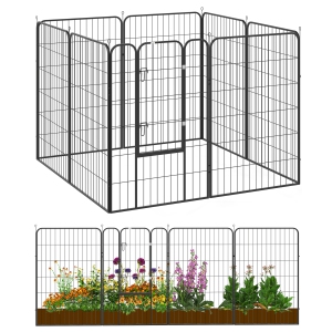 PawHut Dog Playpen, 31.5"W Heavy-Duty Metal Puppy Play Pen, Pet Exercise Fences for Outside and Indoor, DIY Design with Door for Large Dogs, 8 Panels, 47"H