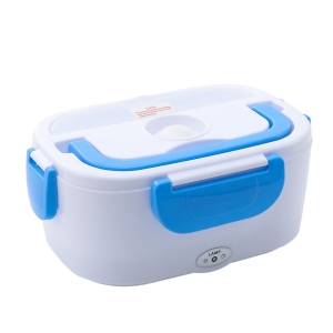 Blue portable heated lunch box - stainless steel liner Self-heating food warmer with leak-proof lid, which can heat and preserve rice, suitable for office and travel