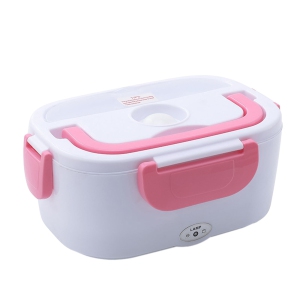 Pink portable heated lunch box - stainless steel liner Self-heating food warmer with leak-proof lid, which can heat and preserve rice, suitable for office and travel