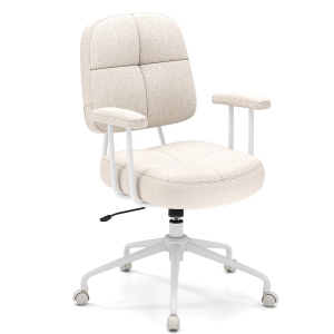 Costway Home Office Chair Leathaire/Chenille Upholstered Task Chair with Cushioned Back & Armrests Brown/Beige