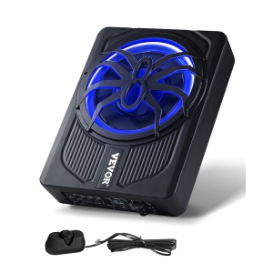 VEVOR 10" 440W Underseat Car Subwoofer, Slim Powered Car Subwoofers with Blue Ambient Light, Low Profile Audio Sub Under the Seat with Built-in Amplifier,Remote Controller for SUVs
