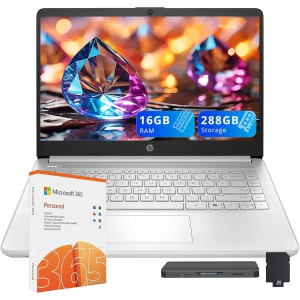 HP Stream 14" HD Laptop - Intel Processor N150 - 16GB DDR4 - 288GB UFS Storage - Intel Graphics - Windows 11 S - Silver - Year Office 365 - Copilot
