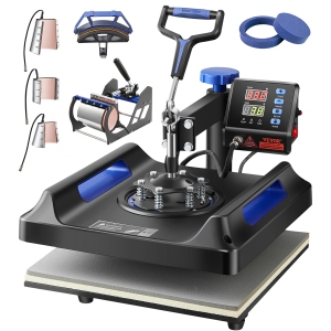 VEVOR 8 in 1 Heat Press Machine Combo,15x15 in, Swing Away T Shirt Printing Machine Digital Control,Multifunction Transfer Machine Sublimation, for T-Shirt Hat Cap Mug Plate, Blue
