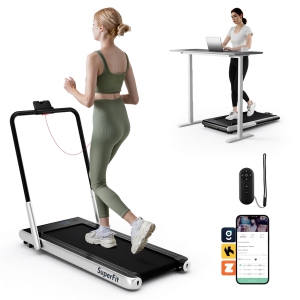 Superfit 3-in-1 Folding Treadmill with Smart Apps Remote Control LED Display and Speakers Blue/Silver