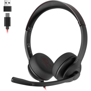 ONIKUMA USB-C/USB-A Wired Headset with Noise Cancelling Microphone - On-Ear Office Headphones for PC/Laptop with Mute Button