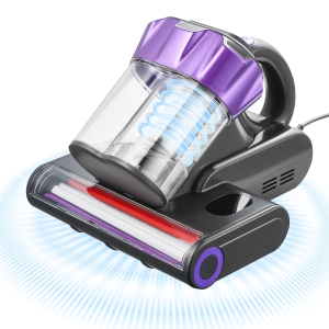 VEVOR 550W Mattress Vacuum Cleaner,Bed Vacuum Cleaner with 18Kpa Powerful Suction and Dual Dust Bin, HEPA Filter & Heating,Ultrasound Tech & Cleaning Lights, Handheld for Bed, Gray