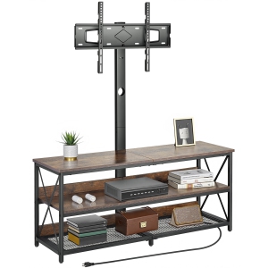 VEVOR 48" TV Stand with Mount for up to 75 in TVs, Entertainment Center with Power Outlet, Height Adjustable TV Console with Mount with 3 Tiers Open Storage Cabinets for Bedroom