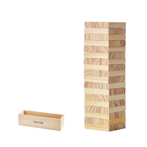 VEVOR 54 Blocks Tumbling Timber Toy, Pine Wood Tumbling Tower Game with Storage Crate, Multiple Ways to Play Wooden Stacking Game, Tumble Tower Family Game for Indoor/Outdoor