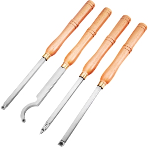 VEVOR 4 PCS Set Wood Turning Tools for Lathe, Carbide Lathe Tools with Diamond Shape, Round, Square Cutters, Turning Lathe Chisels with Comfortable Grip Handles Lathe Tools