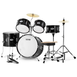 VEVOR 5-Piece Kids Drum Set, 16 in Beginner Full Drum Set with Bass Toms Snare Floor Drum Adjustable Throne Cymbal Hi-Hat Pedal and Two Pairs of Drumsticks, for Child Kids, Black