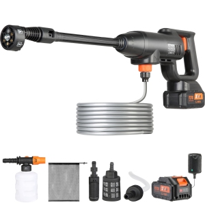 VEVOR 580-PSI Cordless Pressure Washer, 1.1 GPM Power Cleaner, Handheld High-Pressure Car Washer Gun with 4.0Ah Battery, Charger, 6-in-1 Nozzle, for Home/Floor Cleaning & Watering