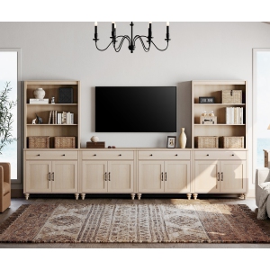 WAMPAT Entertainment Center with Bookshelves for TVs up to 75", Farmhouse TV Stand with 8 Doors & 4 Drawer, Media Console Table for Living Room, Bedroom & Home Theater, Beige