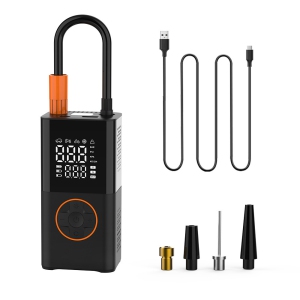 Dual Screen Digital Display Wireless Air Pump - 150PSI Portable Air Pump with 2000mAh *2 Batteries, Auto Shut Off, Multi-Function, Suitable for Bike, Car, Ball (Round Button)