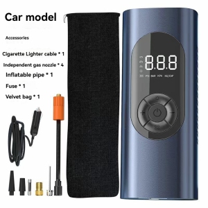 Blue Car Mini Portable Multi-Function Air Pump - 150PSI High Pressure/Digital Tire Pressure/Auto Stop When Full/Fast Inflation/LED Emergency Lighting/Mobile Power Supply