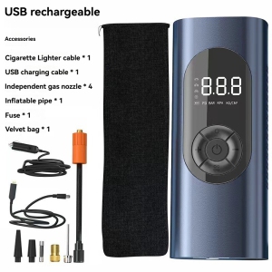 Blue Lithium Battery Mini Portable Multi-Function Air Pump - 150PSI High Pressure/Digital Tire Pressure/Auto Stop When Full/Fast Inflation/LED Lighting/Mobile Power Supply