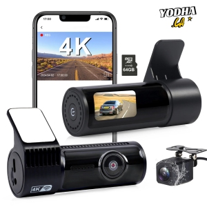 4K+1080P Dash Cam Front and Rear Camera, 64GB SD Card, App Control, 1.5" Display Dash Cam Front, Night Vision, G-Sensor, Loop Recording, 24/7 Parking Mode (Optional Hardwire Kit)