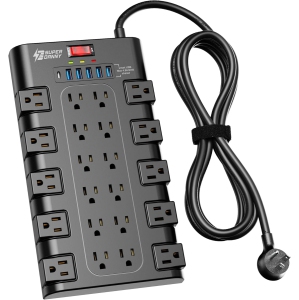 SUPERDANNY Surge Protector Power Bar with 6 USB Ports - 22 Widely-Spaced Outlets, 2100 Joules, 6.5ft Heavy Duty Extension Cord, Mountable Flat Plug Power Strip (Black)
