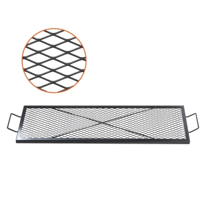 VEVOR 44 Inch X-Marks Fire Pit Grill Grate, Rectangle Cooking Grate, Heavy Duty Steel Campfire BBQ Grill Grid with Handle & Support X Wire, Portable Camping Cookware, Black