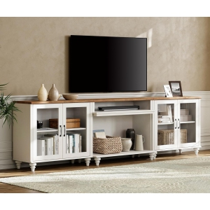 WAMPAT TV Stand for TVs up to 100'', Home Entertainment Center with 4 Glass Doors for 75/80/85/90 Inch TV, Large TV Console for Living Room, Bedroom, White
