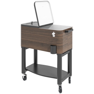 Outsunny Patio Cooler Cart, 60qt Portable Outdoor Cooler with Locking Wheels, Storage Shelf, Steel Bottle Opener, Drain Plug, Rolling Ice Chest for Patio Backyard Party BBQ, Brown