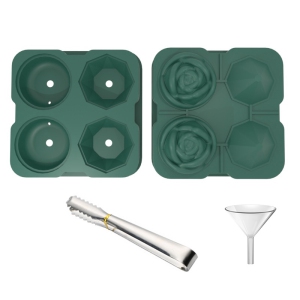 Food Grade Silicone Ice Ball Molds (2 Shapes + 4 Grids) with Splash-Proof Lid, Ice Tongs and Funnel, Home Whiskey Cocktail Ice Maker (2 Pieces)