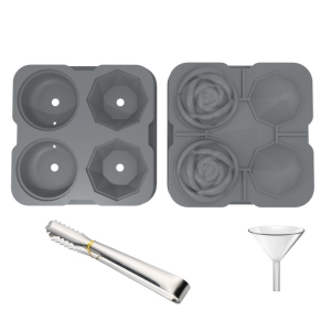 Food Grade Silicone Ice Ball Molds (2 Shapes + 4 Grids) with Splash-Proof Lid, Ice Tongs and Funnel, Home Whiskey Cocktail Ice Maker (2 Pieces)