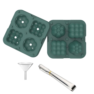 Food Grade Silicone Ice Ball Molds (2 Shapes + 4 Grids) with Splash-Proof Lid, Ice Tongs and Funnel, Home Whiskey Cocktail Ice Maker (2 Pieces)