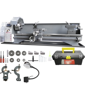 VEVOR 211 mm x 750 mm Metal Lathe Machine, Precision Benchtop Power Metal Lathe, 0-2500 RPM Continuously Variable Speed, 750W Brushless Motor Metal Gears, with Tool Box
