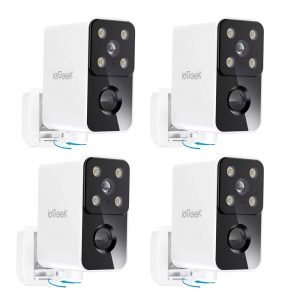 ieGeek 2K Security Cameras Wireless Outdoor,180°Horizontal Rotation Indoor Camera for Home Security,Battery Powered WiFi Cam with Motion Sensor,Color Night Vision,4 Pack White