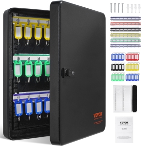 VEVOR 48-Key Cabinet, Key Safe with Combination & Key Lock, Digital Security Storage Box Steel Key Organizer with Adjustable Racks, 48 pcs Colorful Key Tags and A Record Card