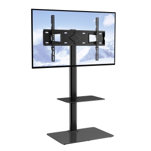 VEVOR 32 to 65 inch TV Stand Mount, Swivel Tall TV Stand, Height Adjustable Portable Floor TV Stand with Tempered Glass Base for Bedroom, Living Room