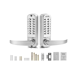 VEVOR Mechanical Keyless Entry Door Lock, 14 Key Mechanical Door Lock, Mechanical Keypad Door Lock with Handle, Double-Sided Stainless Steel Waterproof Keyless Gate Lock, Sliver